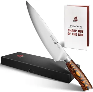 TUO Chef Knife, 8 inch Sharp Kitchen Knife with Pakkawood Handle, High Carbon Steel, Professional for Chopping & Dicing, Gift Box - Fiery Phoenix Series