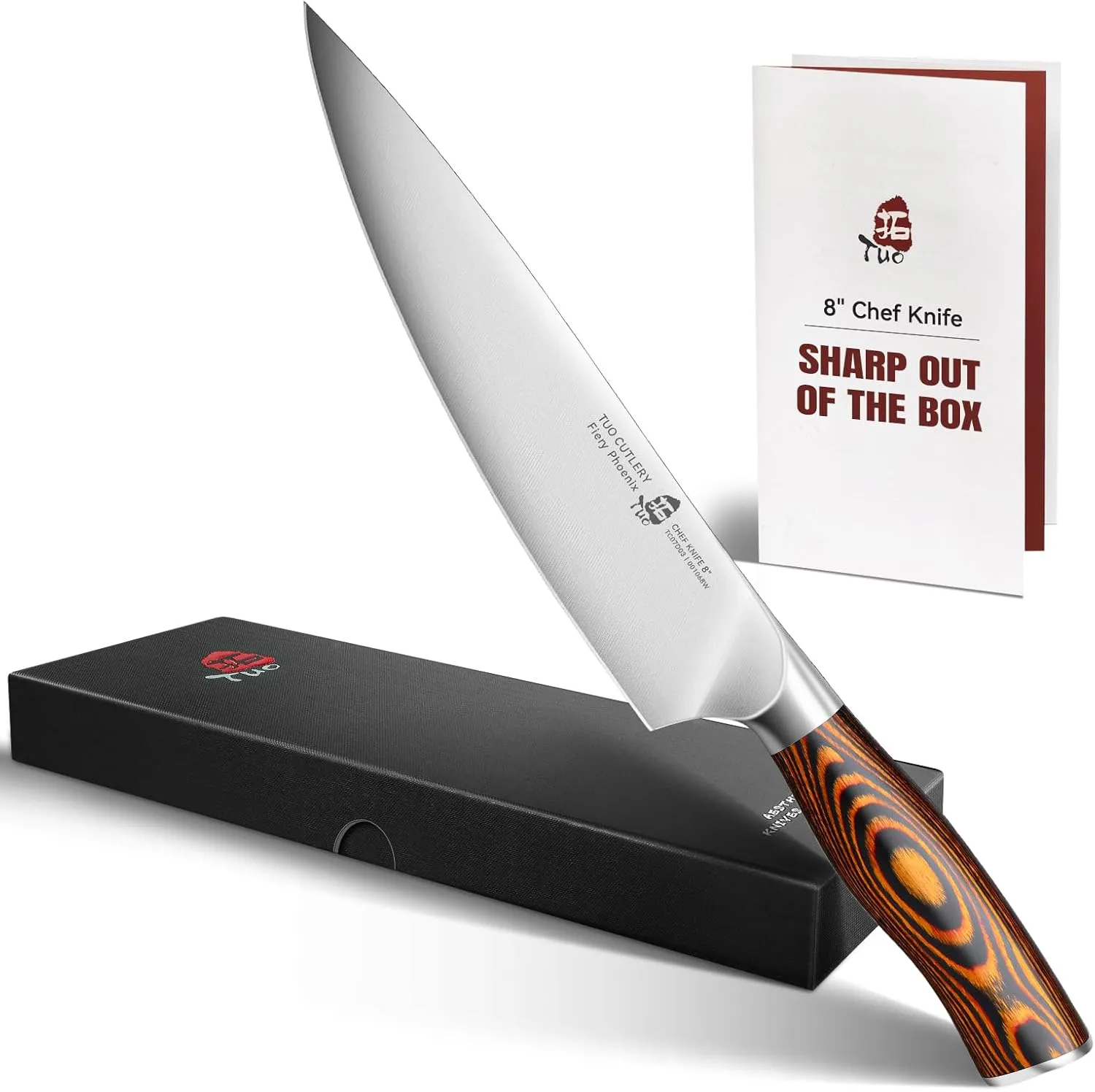 TUO Chef Knife, 8 inch Sharp Kitchen Knife with Pakkawood Handle, High Carbon Steel, Professional for Chopping & Dicing, Gift Box - Fiery Phoenix Series