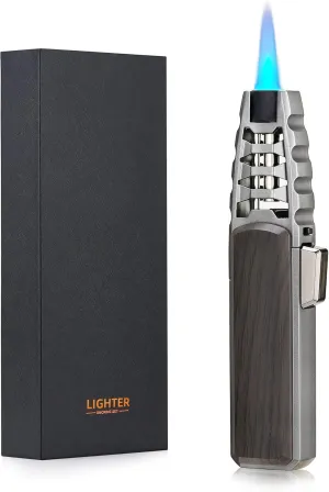Turbine Torcher, Jet Torch Butane Lighter with Gift Box Solar Beam Torch Jet Flame Refillable Butane Windproof Lighter with for Candle Camping Grill BBQ Kitchen (Butane Not Included) Brown