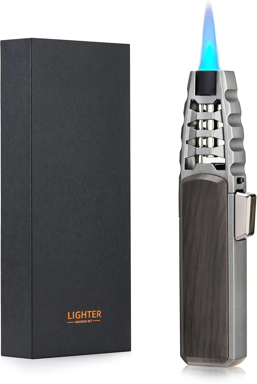 Turbine Torcher, Jet Torch Butane Lighter with Gift Box Solar Beam Torch Jet Flame Refillable Butane Windproof Lighter with for Candle Camping Grill BBQ Kitchen (Butane Not Included) Brown