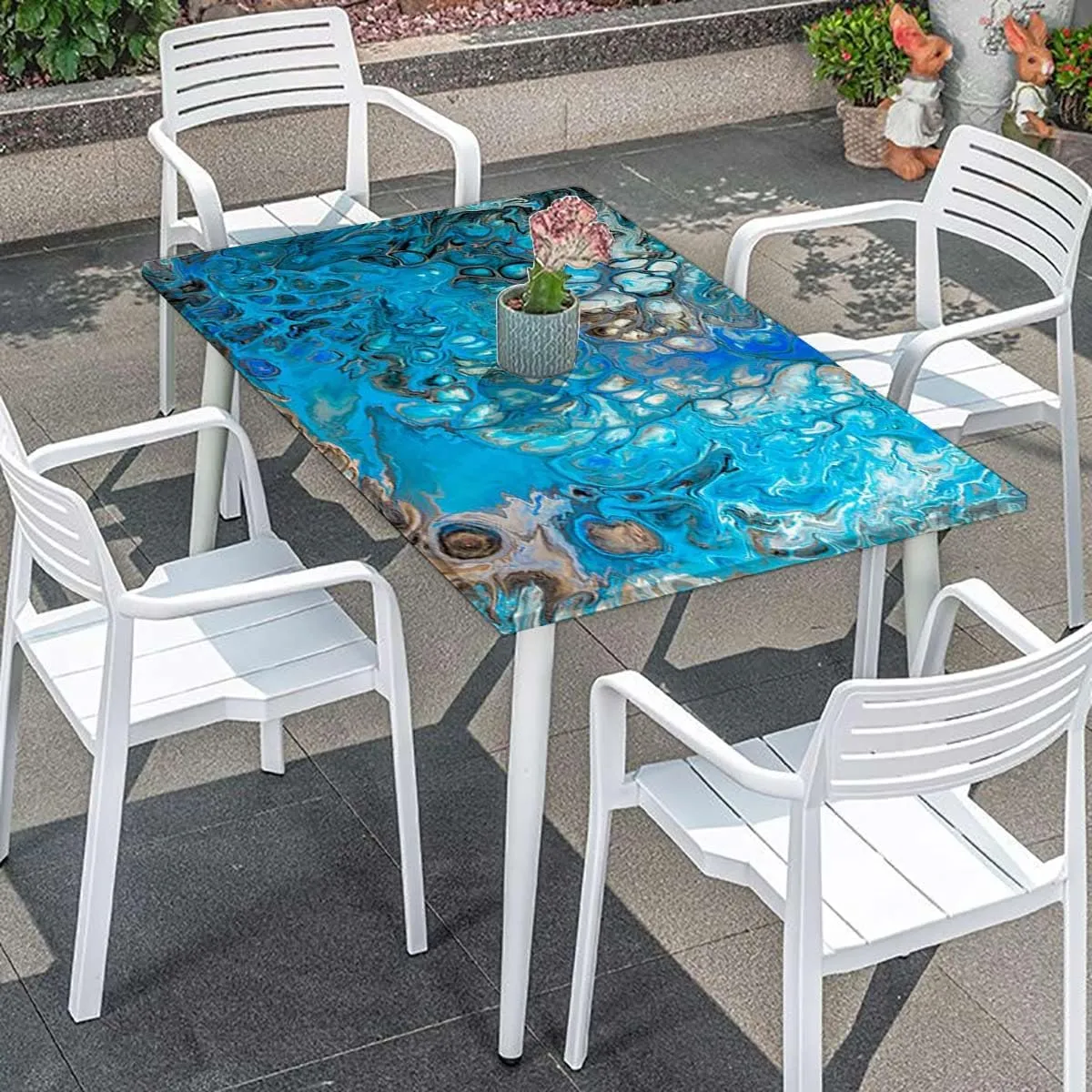 Turquoise Green Fitted Tablecloth Twist Textures with Marble Pattern Picnic Fitted Tablecloth Rectangle Table Cover Abstract Fits up 5 Foot Tables