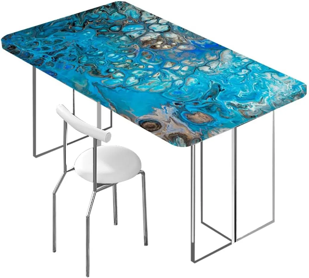 Turquoise Green Fitted Tablecloth Twist Textures with Marble Pattern Picnic Fitted Tablecloth Rectangle Table Cover Abstract Fits up 5 Foot Tables