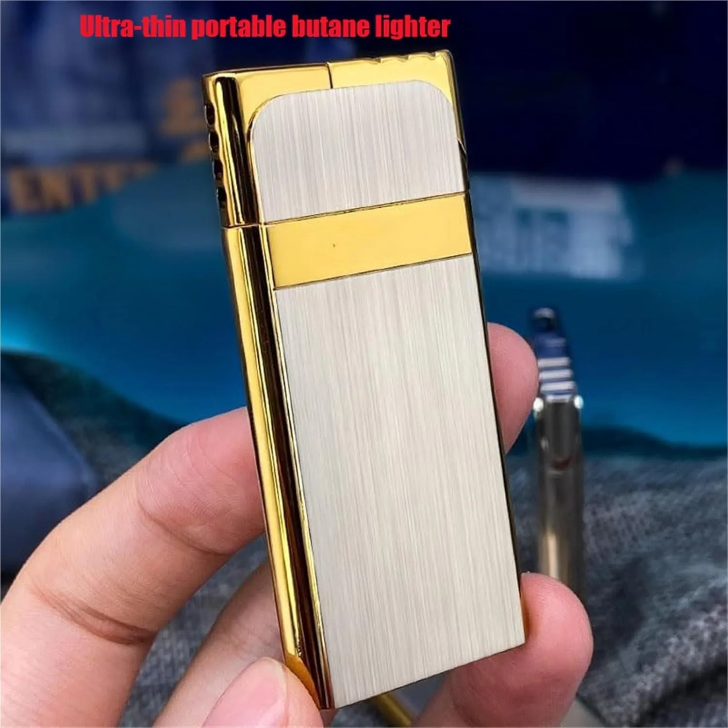 Ultra-Thin Grinding Wheel Ignition Lighter, Soft Flame Butane Lighter, Adjustable Flame refillable, Suitable for Barbecue, Candles, Collection, Gifts(A)