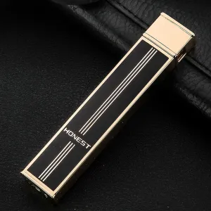 Ultra-Thin Mini Butane Gas Lighter, Portable Long Strip Soft Flame Metal Lighter, Pocket Lighter, Refillable, Adjustable Flame Size Torch Lighter, Gift for Men and Women (No Fuel)(A)