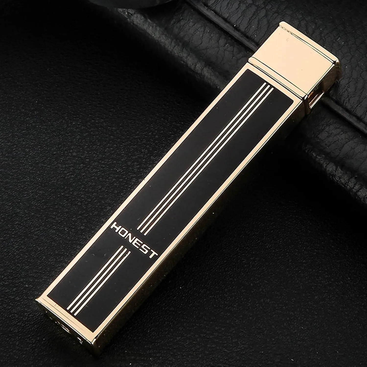 Ultra-Thin Mini Butane Gas Lighter, Portable Long Strip Soft Flame Metal Lighter, Pocket Lighter, Refillable, Adjustable Flame Size Torch Lighter, Gift for Men and Women (No Fuel)(A)