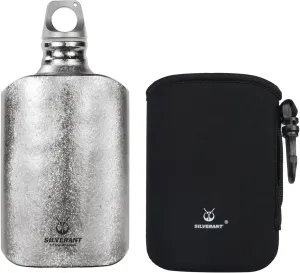 Ultralight Titanium Water Bottle 600ml/21 fl oz Crystallized Finish - Outdoor Camping Hiking Sports Hydration Bottle with Insulating Thermal Sleeve & Leakproof Clip Loop Cap - Slim Design