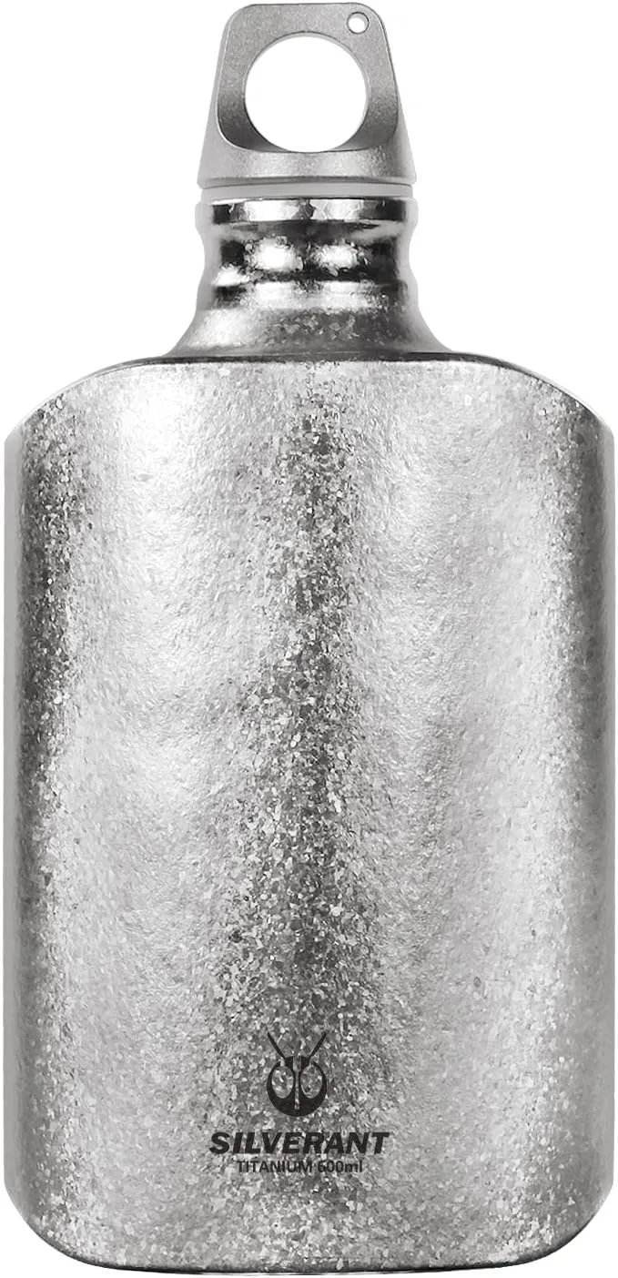 Ultralight Titanium Water Bottle 600ml/21 fl oz Crystallized Finish - Outdoor Camping Hiking Sports Hydration Bottle with Insulating Thermal Sleeve & Leakproof Clip Loop Cap - Slim Design