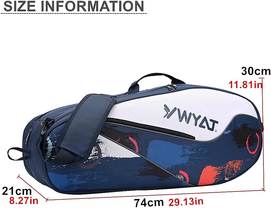 UNISTRENGH Badminton Racket Shoulder Bag Backpack Multifunction 3 Racquets Tennis Bag for Men and Women, 6 Racquets Bag with Shoe Compartment