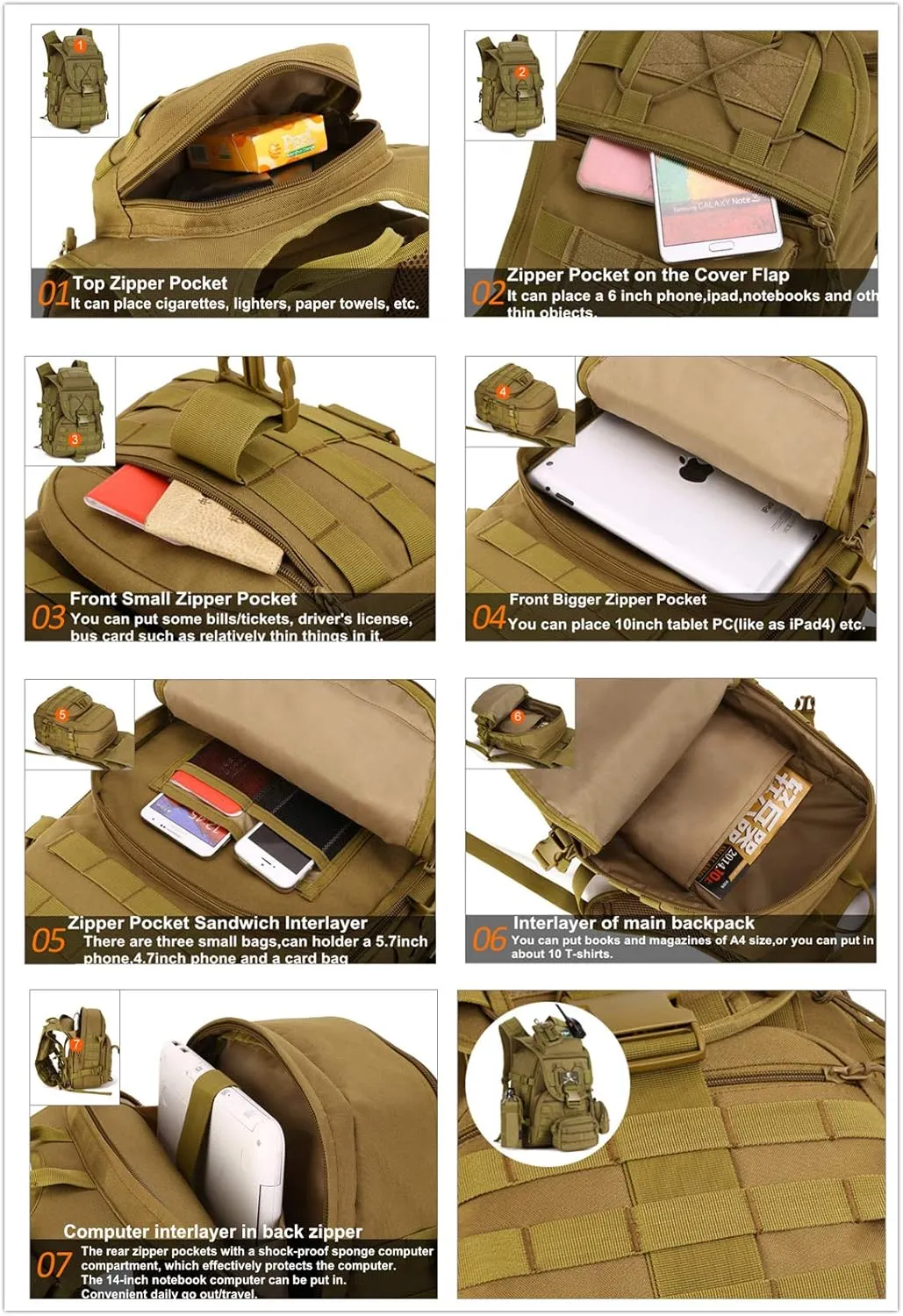 UNISTRENGH Military Tactical Backpack, 40L Large Capacity 3 Day Army Assault Pack Bug Out Bag Go Bag Rucksacks for Hunting, Trekking and Camping and Other Outdoor Activities Black