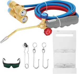 Update Oxygen MAPP Torch Kit, Dual gauge design, With portable cylinder metal stand and lighter, for Heating, Soldering, Glass Blowing, Oxypropane Welding Gas Cutting Torch Kit
