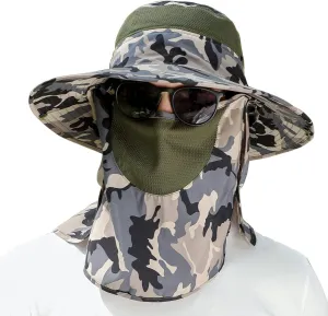 UPF 50  Sun Fishing Hat for Men Women Wide Brim Hat with Detachable Face Cover & Neck Flap