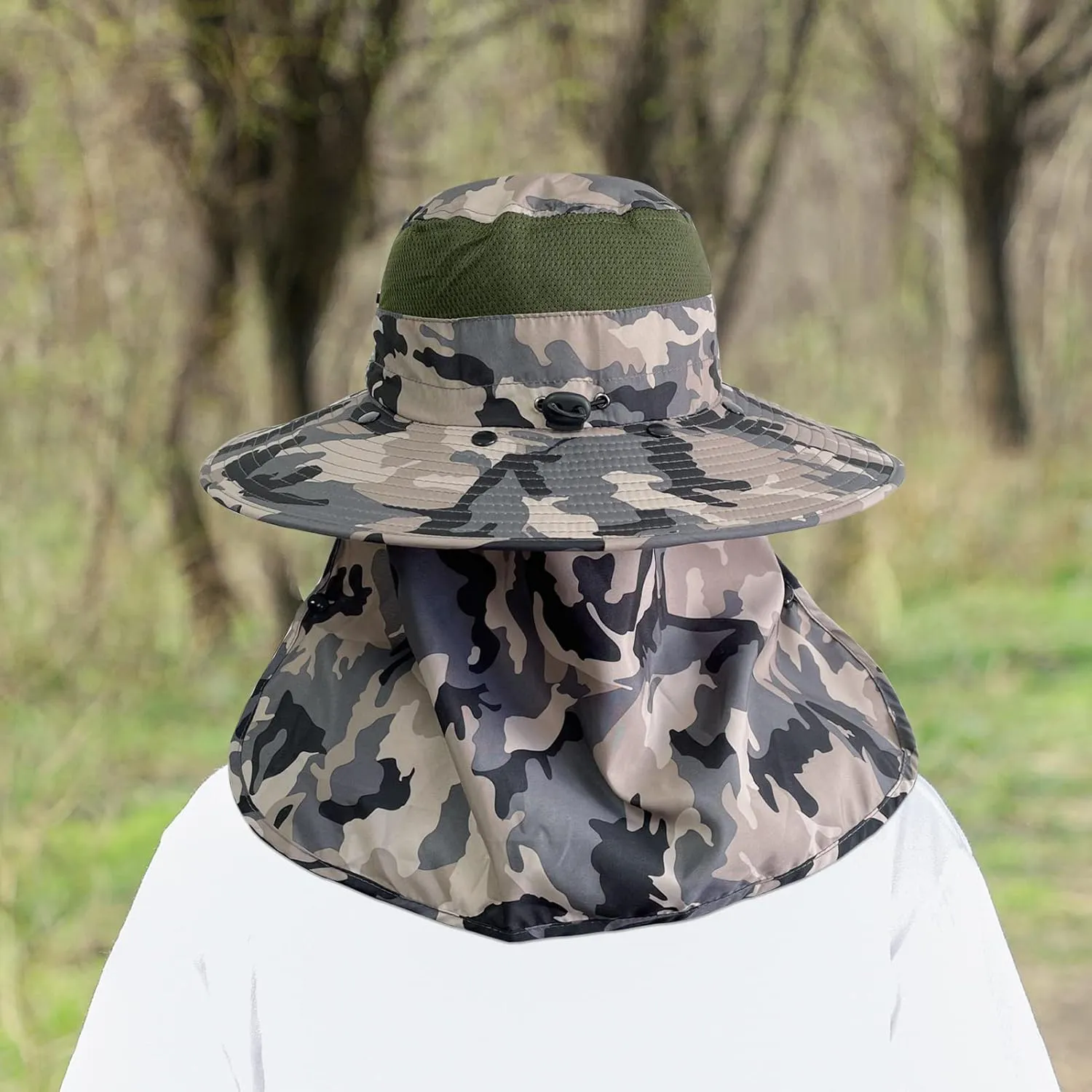 UPF 50  Sun Fishing Hat for Men Women Wide Brim Hat with Detachable Face Cover & Neck Flap