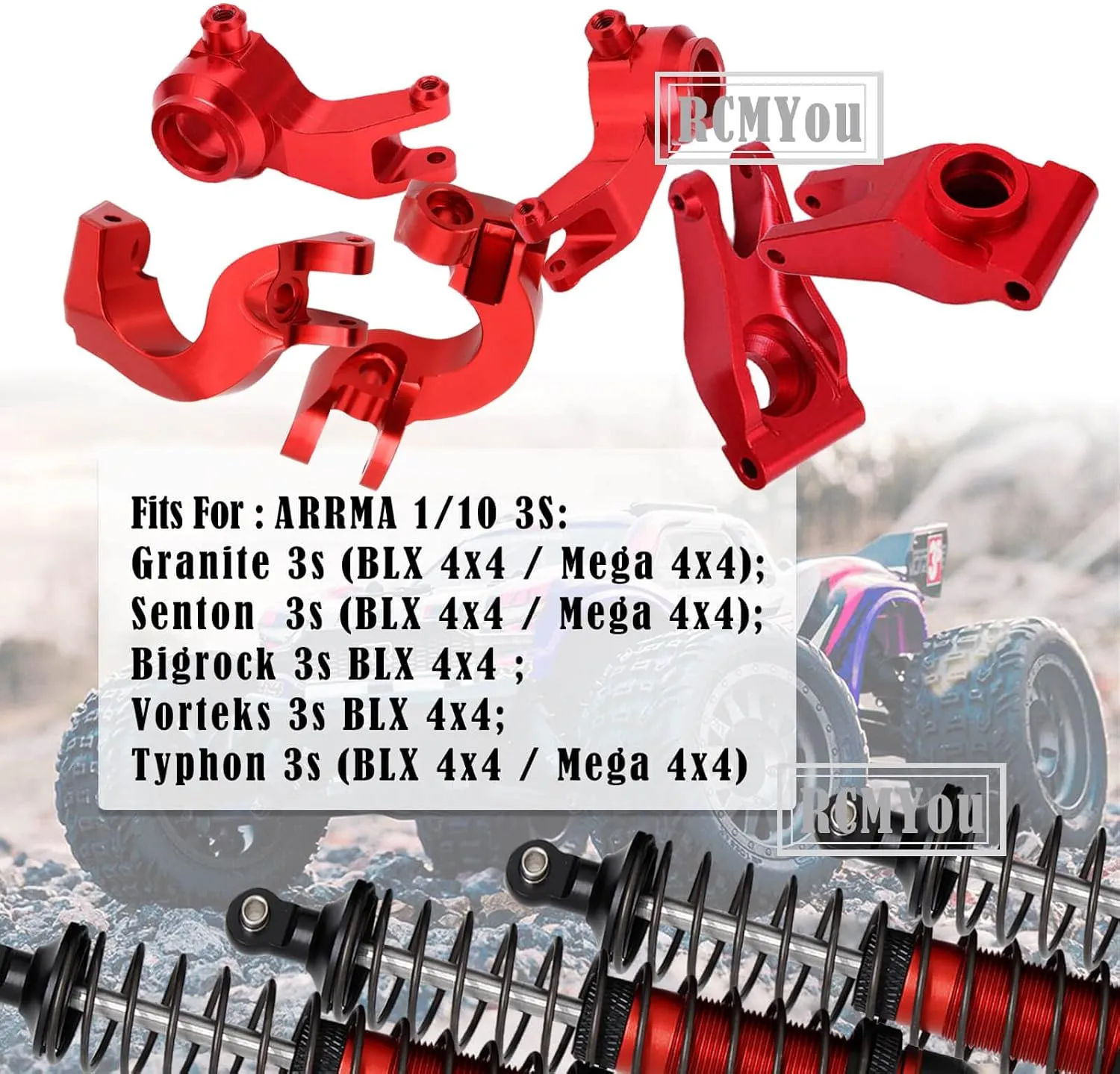 Upgrades for 1/10 ARRMA,Alloy RC Shocks,Caster Block,Steering Blocks,Rear Stub Axle Carriers for Granite/Senton 4x4 3S Blx & Mega 550,Big Rock/Vorteks 4x4 3S Blx,Upgrades Part Hop Ups,Red