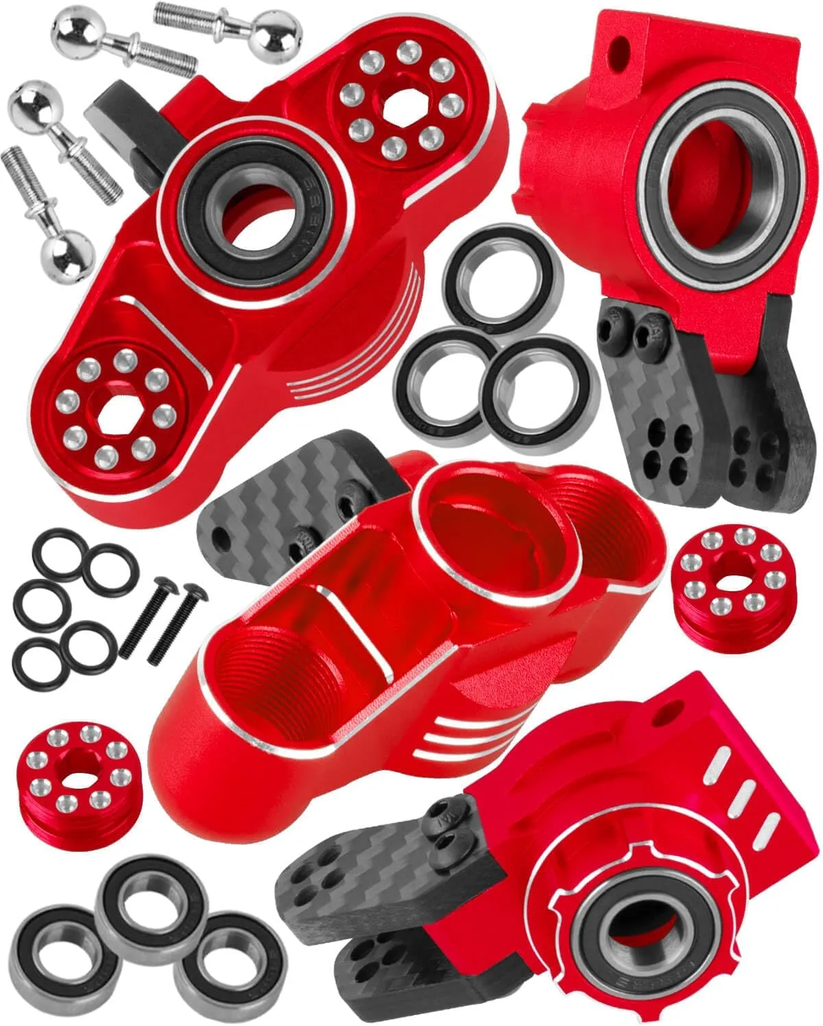 Upgrades for 1/8 Kraton/Outcast/Notorious 6S BLX,1/7 Big Rock 6S BLX,Aluminum Front Steering Block Knuckles & C-Hubs Caster Blocks & Rear Hubs Hops Up,Replaces #AR330505#AR330404,Red