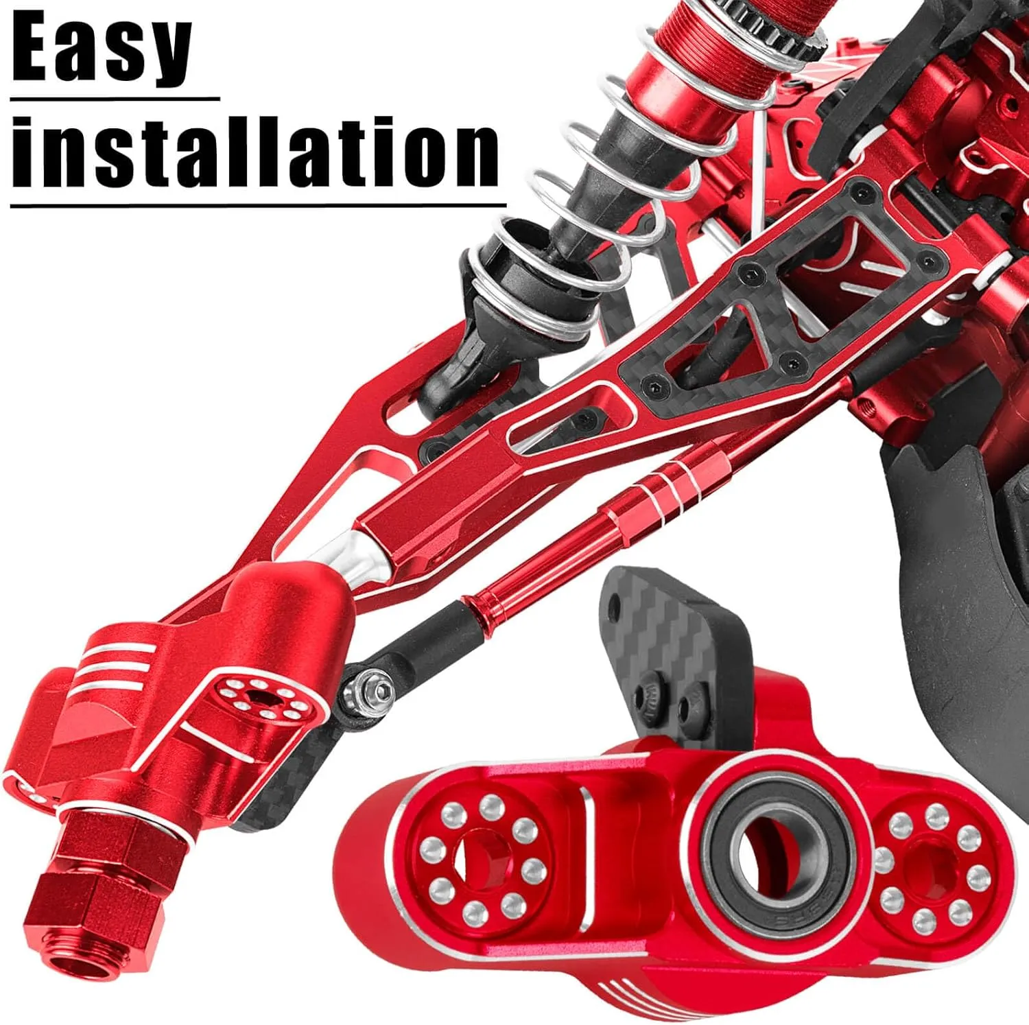 Upgrades for 1/8 Kraton/Outcast/Notorious 6S BLX,1/7 Big Rock 6S BLX,Aluminum Front Steering Block Knuckles & C-Hubs Caster Blocks & Rear Hubs Hops Up,Replaces #AR330505#AR330404,Red