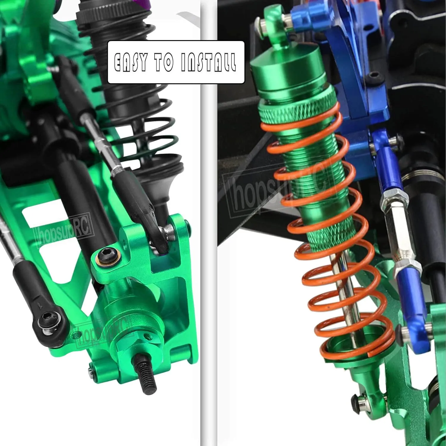 Upgrades Part for 1/10 Slash/Rustler/Stampede/Hoss 4x4 VXL 4wd,Full Metal Big Bore RC Shock Absorber & Alloy Steering Blocks Caster Blocks C-Hubs Stub Axle Carriers,Wheel Hex,Green