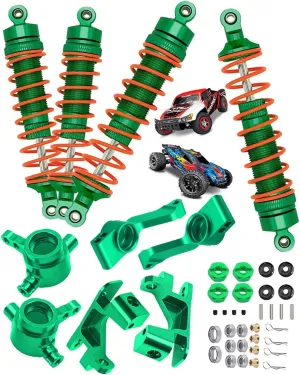 Upgrades Part for 1/10 Slash/Rustler/Stampede/Hoss 4x4 VXL 4wd,Full Metal Big Bore RC Shock Absorber & Alloy Steering Blocks Caster Blocks C-Hubs Stub Axle Carriers,Wheel Hex,Green