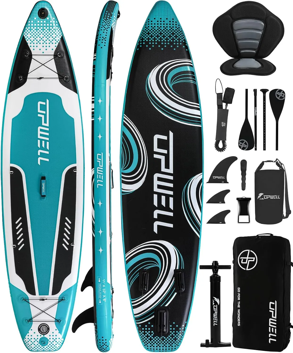 UPWELL 10'6"/11'/11'6" Inflatable Paddle Board, Stand Up Paddle Board for Youth & Adults, Stable Design, Premium SUP Accessories, Backpack, 10L Dry Bag, Paddle, Leash, Hand Pump, Fins
