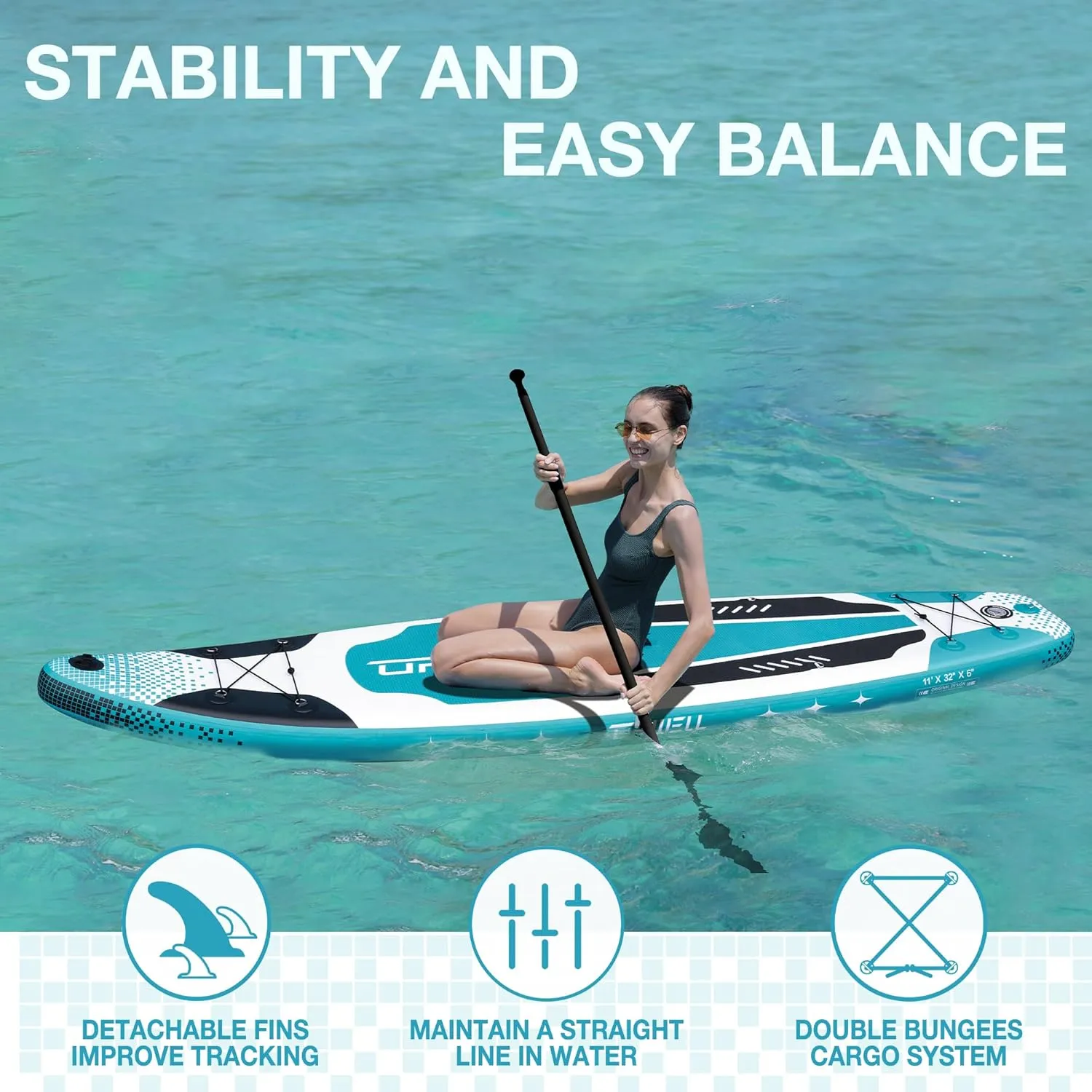 UPWELL 10'6"/11'/11'6" Inflatable Paddle Board, Stand Up Paddle Board for Youth & Adults, Stable Design, Premium SUP Accessories, Backpack, 10L Dry Bag, Paddle, Leash, Hand Pump, Fins