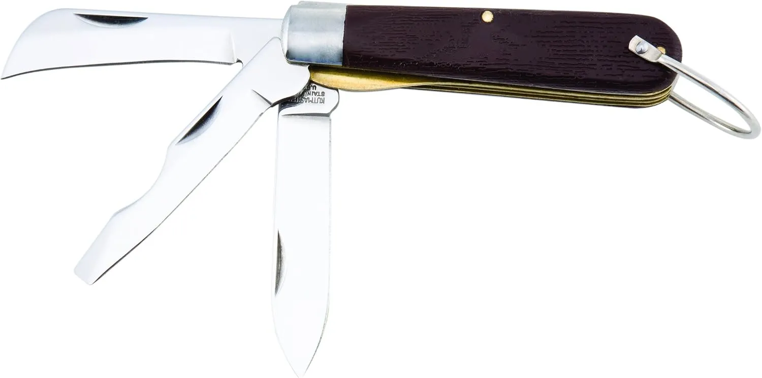 UTICA Cutlery 11-3558 Workman Series 3 Blade Electrician's Knife with Shackle, 3.75-Inch, Brown/Stainless