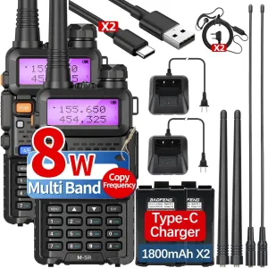 UV-5R Ham Radio Long Range UV5R 8w New Ver. Handheld Walkie Talkies Two Way Radio M-5R 5RX USB-C Charger Multi Band Copy Frequency for Survival Gear Camping,2 Pack