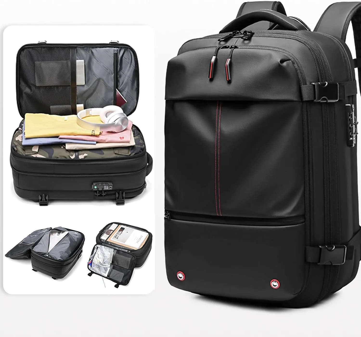 Vaccage-Vaccage Backpack, 60L Expandable Vaccage Bag with Pump, Waterproof Anti Theft Vacuum Back Pack for Travel & Business (Black)