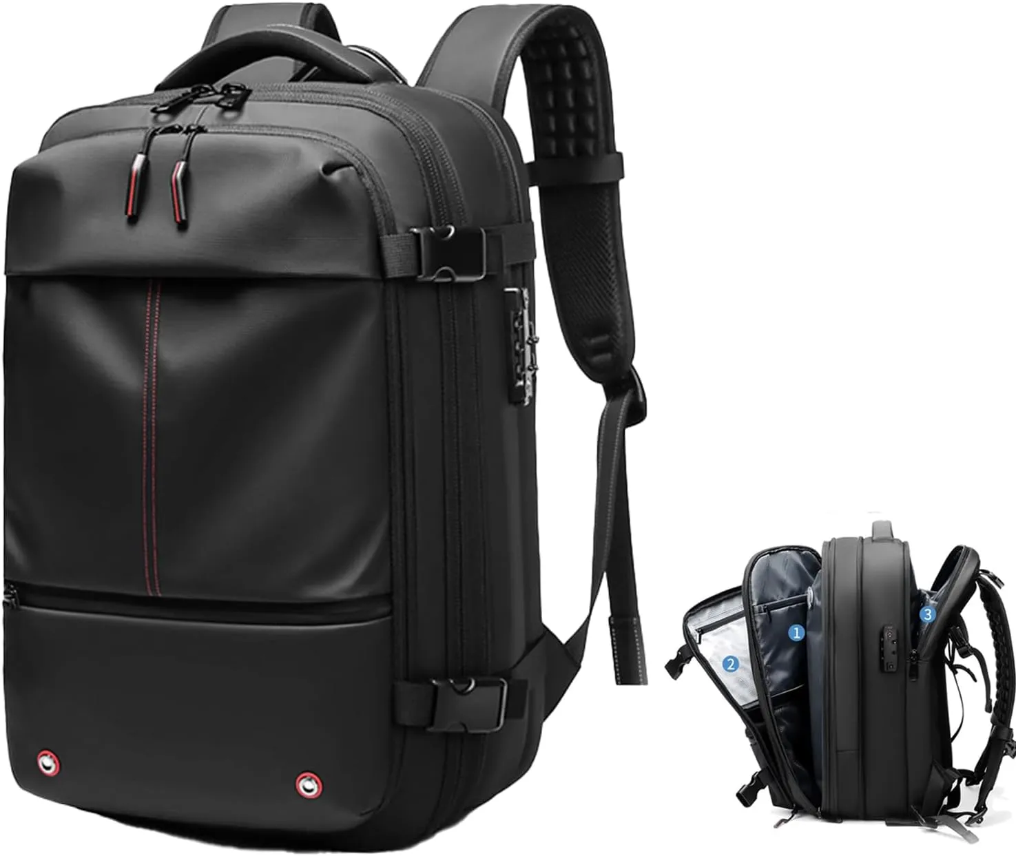Vaccage-Vaccage Backpack, 60L Expandable Vaccage Bag with Pump, Waterproof Anti Theft Vacuum Back Pack for Travel & Business (Black)