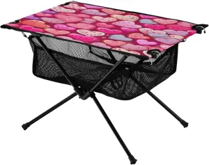 Valentine Pattern Portable Folding Camping Table, Compact Lightweight Beach Table with Carrying Bag for Outdoor Picnics, BBQs, Camp