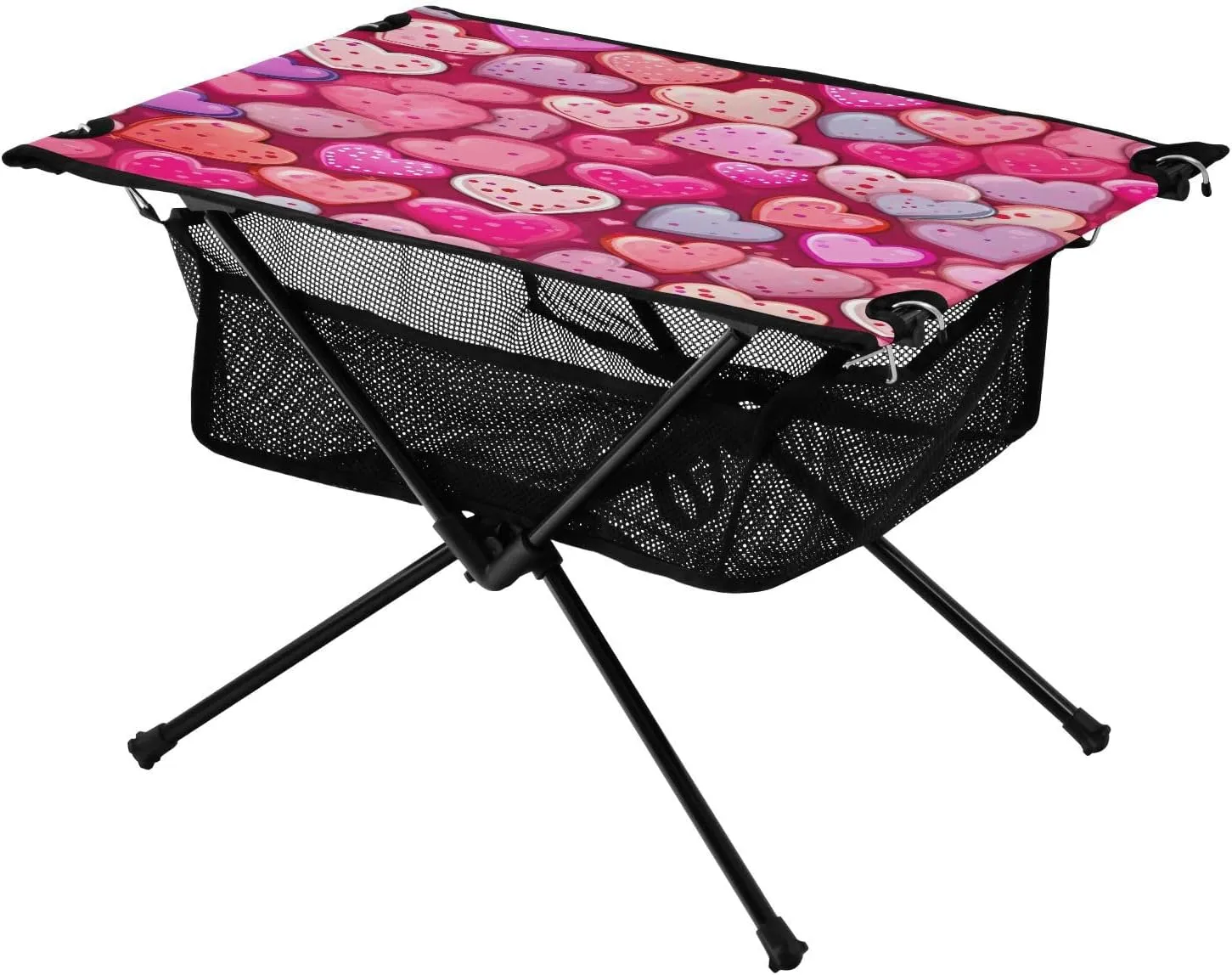 Valentine Pattern Portable Folding Camping Table, Compact Lightweight Beach Table with Carrying Bag for Outdoor Picnics, BBQs, Camp