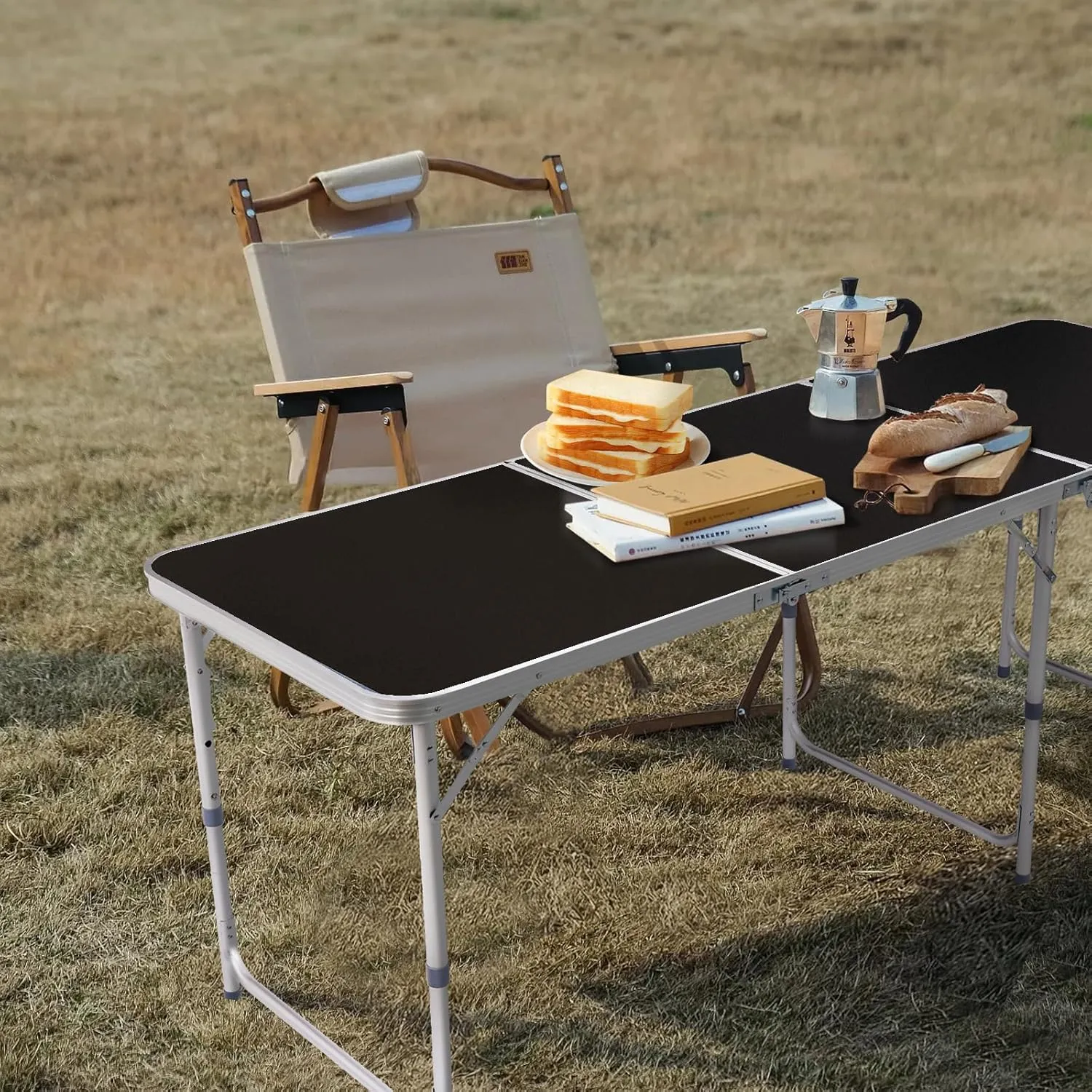 Vasitelan Folding Portable Camping Table, Outdoor Dining Picnic Table for Grill, DJ, BBQ, Dining, Picnic, Cooking, Beach, Garden (Black, 6 FT)