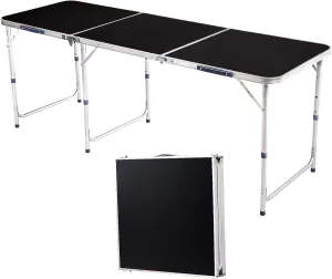 Vasitelan Folding Portable Camping Table, Outdoor Dining Picnic Table for Grill, DJ, BBQ, Dining, Picnic, Cooking, Beach, Garden (Black, 6 FT)