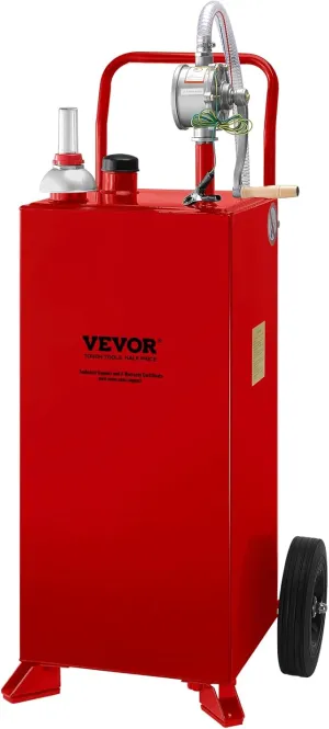 VEVOR 30 Gallon Fuel Caddy, Fuel Storage Tank on 2 Wheels, Portable Gas Caddy with Manual Transfer Pump, Gasoline Diesel Fuel Container for Cars, Lawn Mowers, ATVs, Boats, More, Red