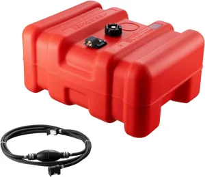 VEVOR Boat Marine Fuel Tank, 12 Gallon/55L, Portable Fuel Gas Tank for Outboard Engine Boats, Plastic Outboard Marine Boat Fuel Tank with Hose, Easy to Carry for Yacht, Fishing & Deck Boat, Red
