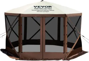 VEVOR Pop Up Gazebo Screen Tent, Pop-Up Instant Gazebo Tents with Mosquito Netting Outdoor Canopy, 6 Sided Sun Shelter 10x10ft with 6 Removable Wind Cloths & 2 Mesh Windows, Pavilion Tent for Patio