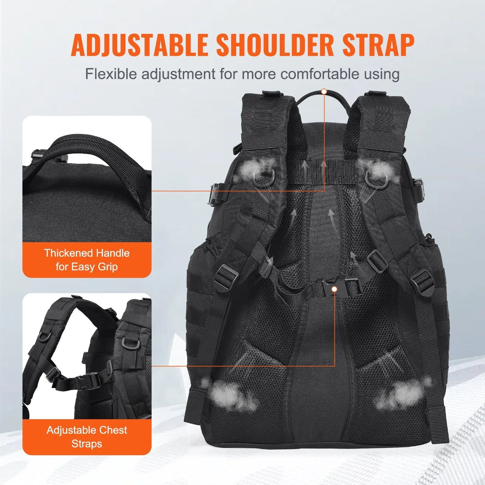 Vevor Tactical Backpack 40L Military Backpack with Molle Mode & Sponge Pad Army Assault Pack Bug Out Bag Camping Trekking Outdoor Rucksack Daily EDC Backpack, Black