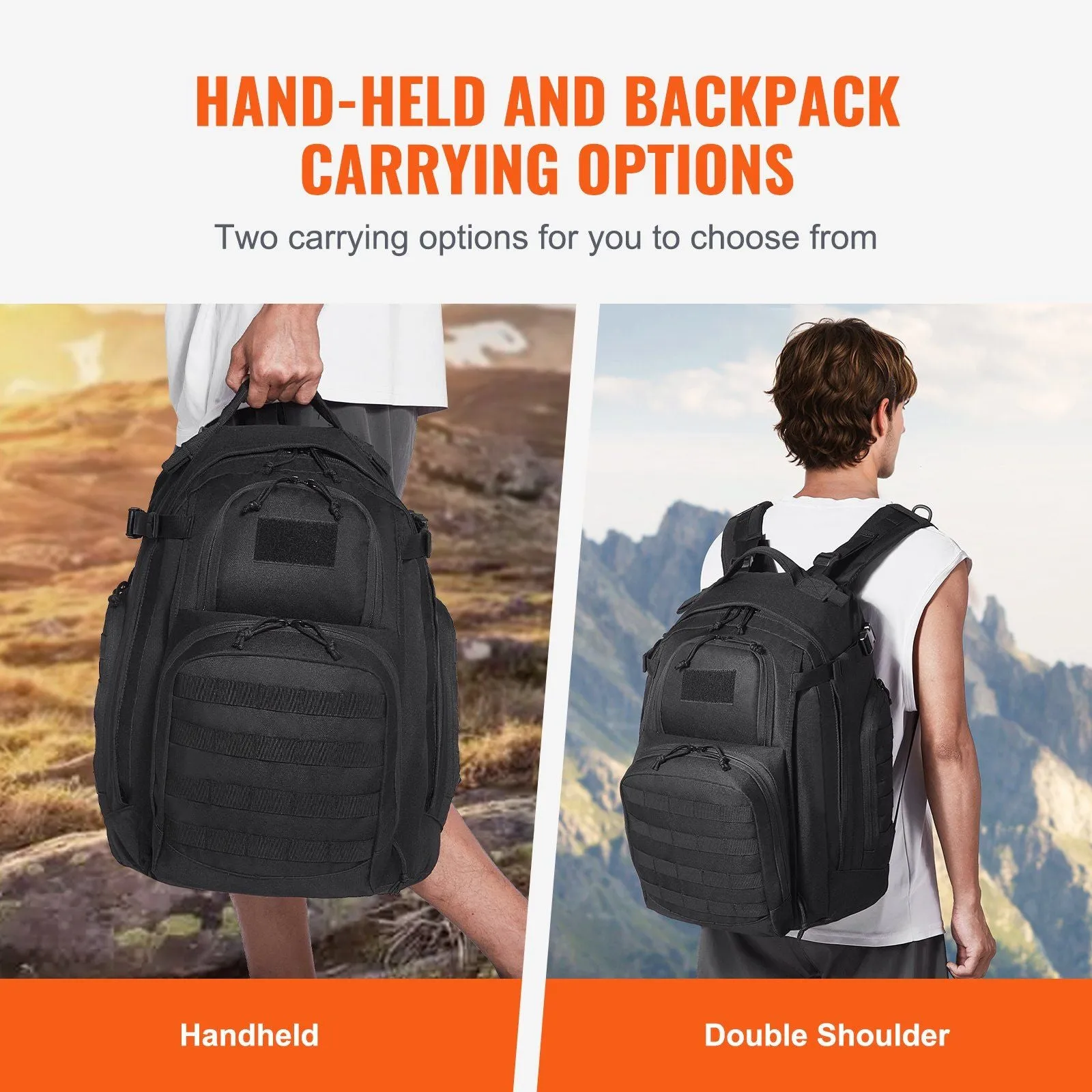 Vevor Tactical Backpack 40L Military Backpack with Molle Mode & Sponge Pad Army Assault Pack Bug Out Bag Camping Trekking Outdoor Rucksack Daily EDC Backpack, Black