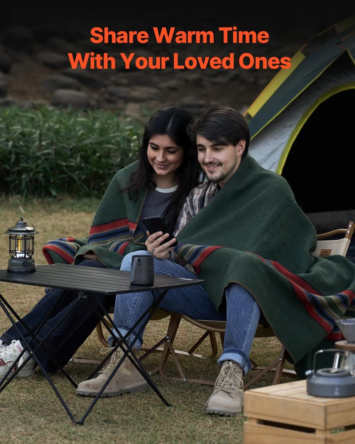 VEVOR Wool Camping Blanket, Large Warm Stadium Blanket, Flame Retardant, Great for Outdoors, Picnics, Hiking, Sports Events, Travel, Car & Bushcraft Survival Kits, 64" x 88", Striped Throw Blanket