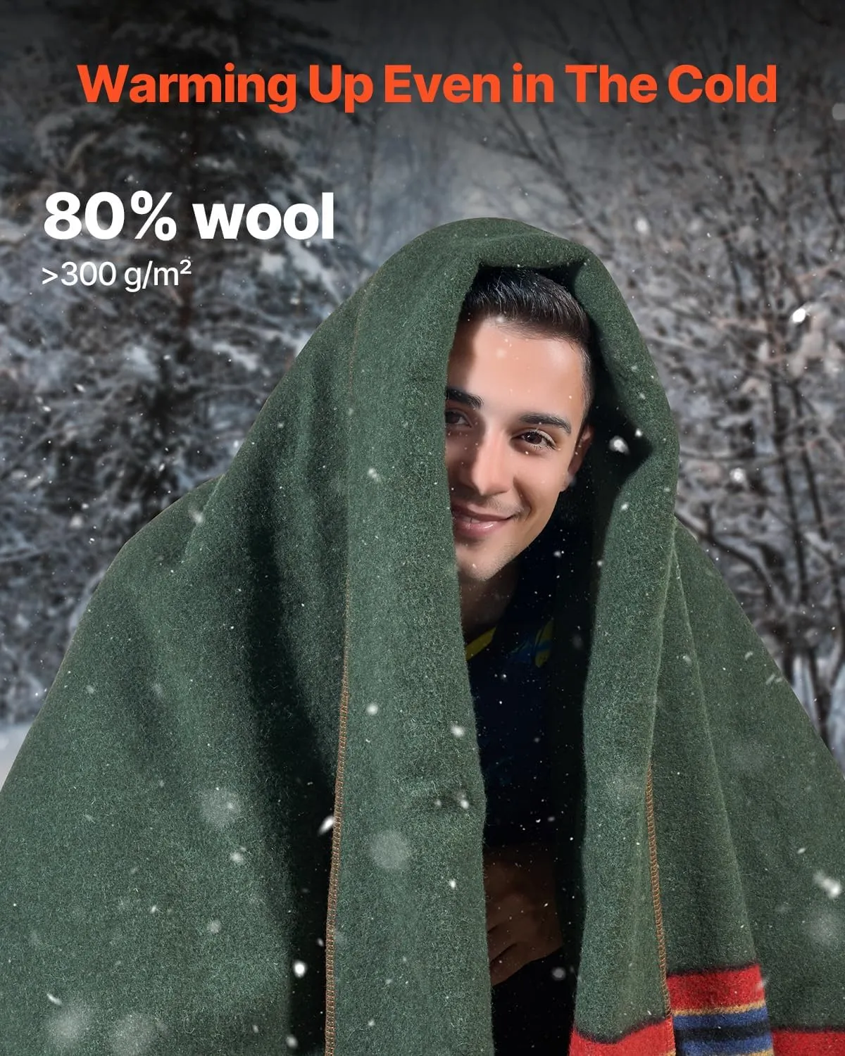 VEVOR Wool Camping Blanket, Large Warm Stadium Blanket, Flame Retardant, Great for Outdoors, Picnics, Hiking, Sports Events, Travel, Car & Bushcraft Survival Kits, 64" x 88", Striped Throw Blanket