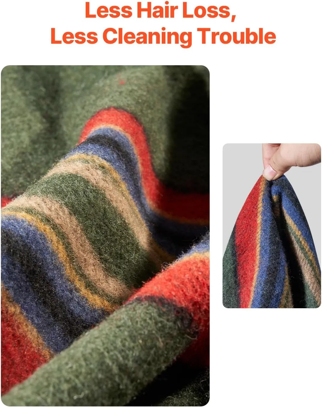 VEVOR Wool Camping Blanket, Large Warm Stadium Blanket, Flame Retardant, Great for Outdoors, Picnics, Hiking, Sports Events, Travel, Car & Bushcraft Survival Kits, 64" x 88", Striped Throw Blanket