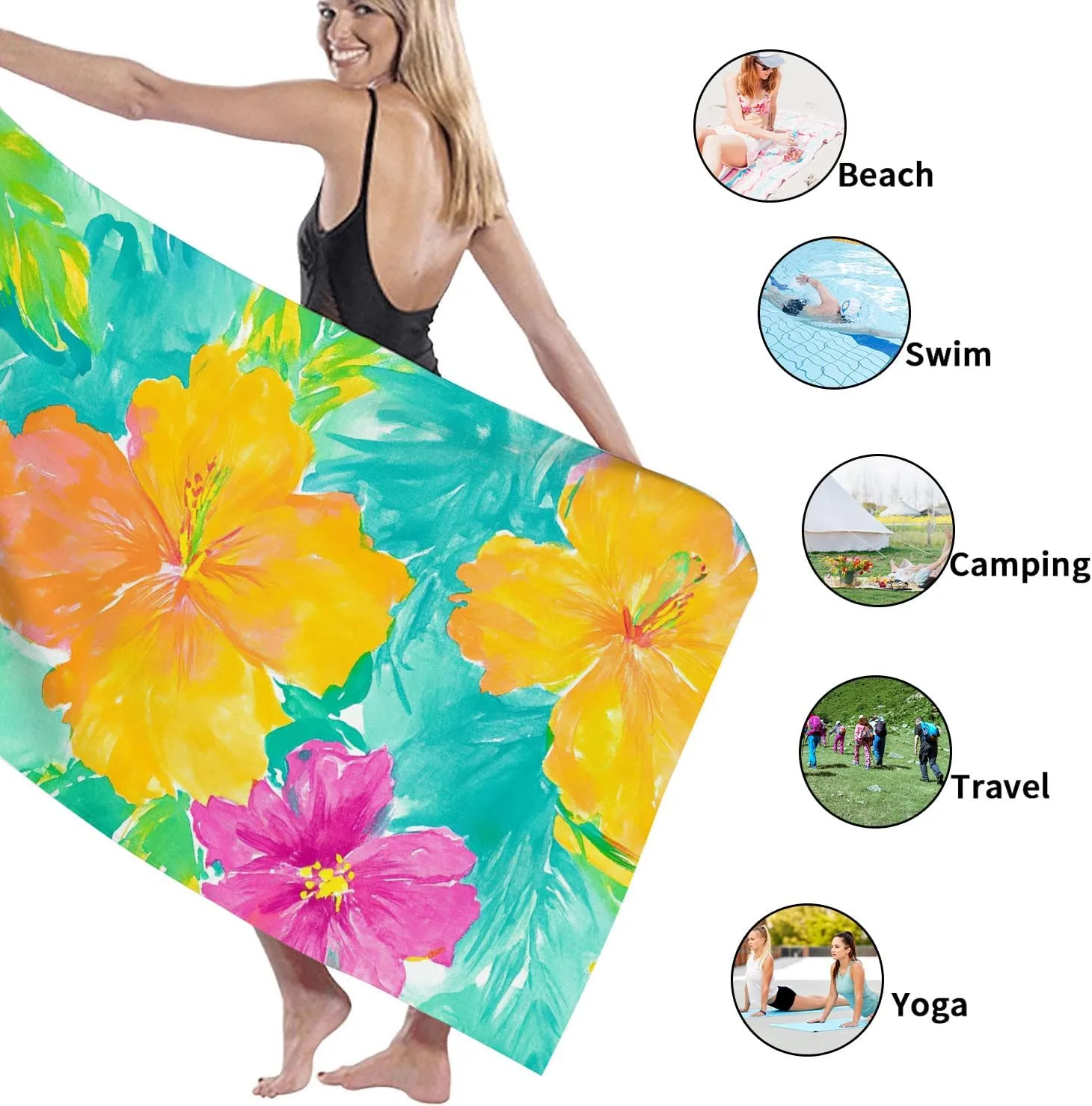 Vibrant Floral Microfiber Beach Towel Tropical Hibiscus Print Quick Dry Sand Free Lightweight Beach Blanket Ideal for Vacation Outdoor Pool Gym Picnic Essentials 62x31 Inch