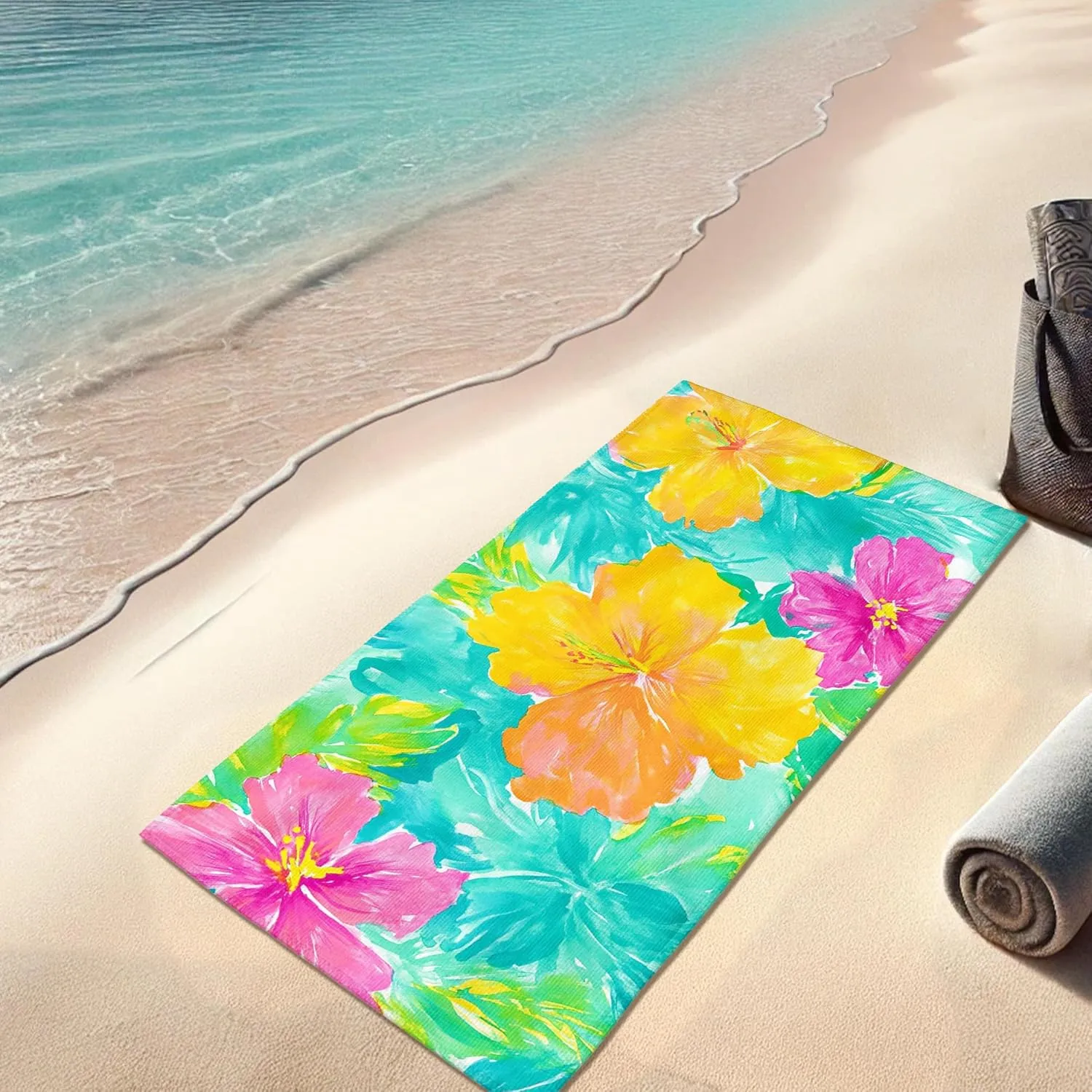 Vibrant Floral Microfiber Beach Towel Tropical Hibiscus Print Quick Dry Sand Free Lightweight Beach Blanket Ideal for Vacation Outdoor Pool Gym Picnic Essentials 62x31 Inch