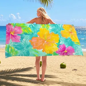 Vibrant Floral Microfiber Beach Towel Tropical Hibiscus Print Quick Dry Sand Free Lightweight Beach Blanket Ideal for Vacation Outdoor Pool Gym Picnic Essentials 62x31 Inch