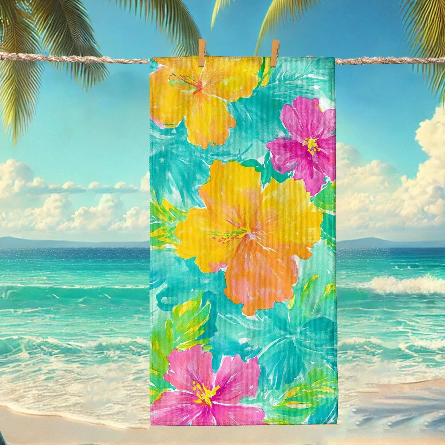 Vibrant Floral Microfiber Beach Towel Tropical Hibiscus Print Quick Dry Sand Free Lightweight Beach Blanket Ideal for Vacation Outdoor Pool Gym Picnic Essentials 62x31 Inch