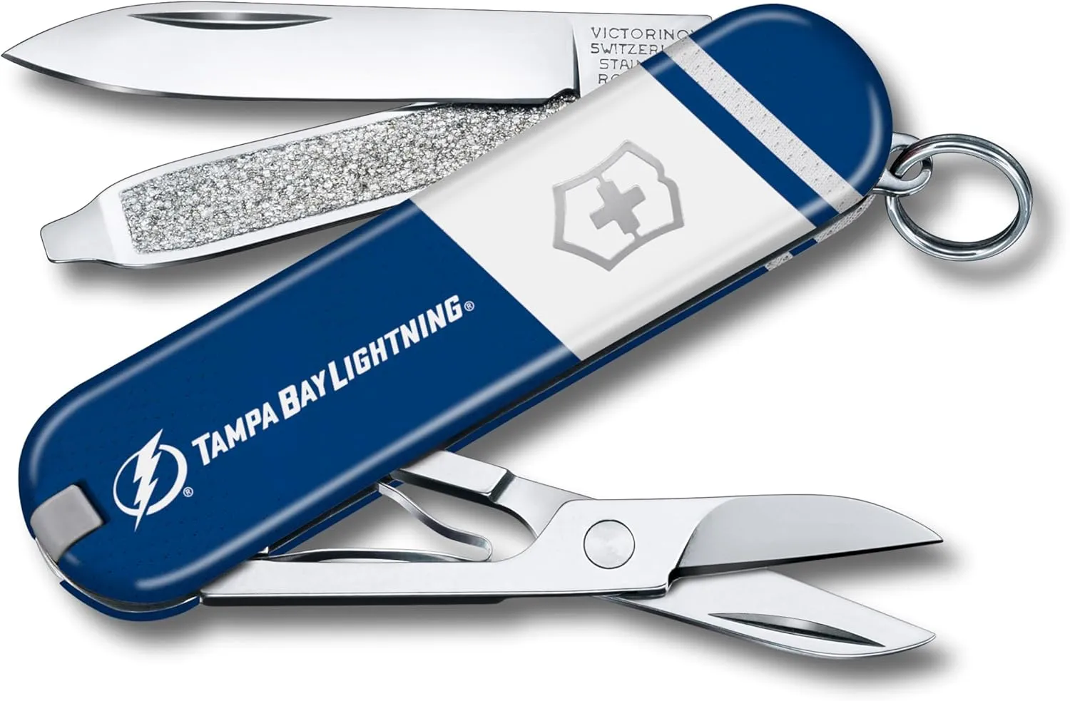 Victorinox Classic SD Swiss Army Knife – Compact 7 Function Swiss Made Pocket Knife with Small Blade, Screwdriver and Key Ring – Tampa Bay Lightning