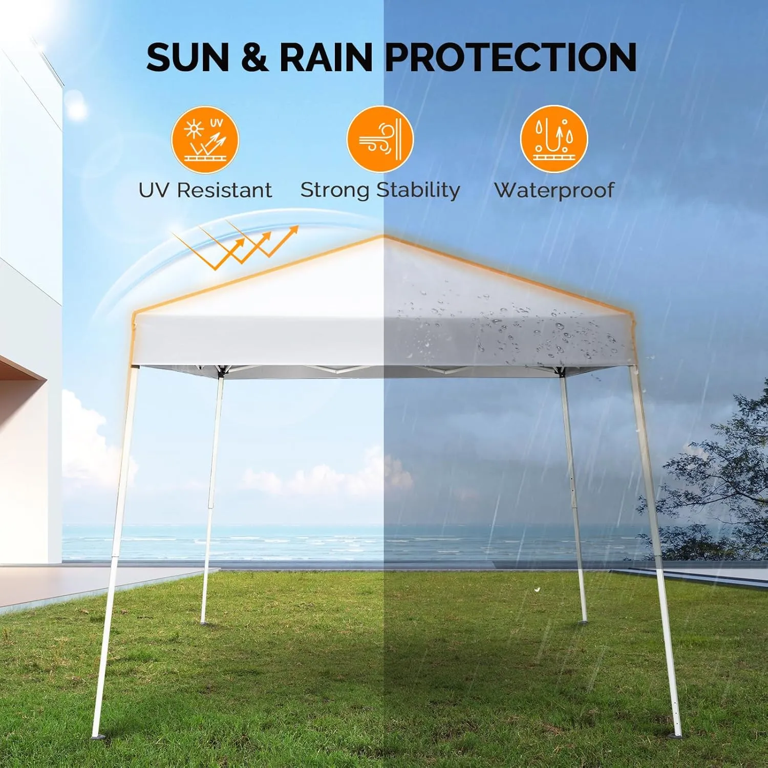 VINGLI 6x6 ft Pop Up Canopy Tent, Easy Up Canopy Event Tent Foldable Portable Canopies for Camping, Patio, Outdoor Gazebo Slant Legs, Outdoor Instant Shelter Canopies with Carry Bag (White)