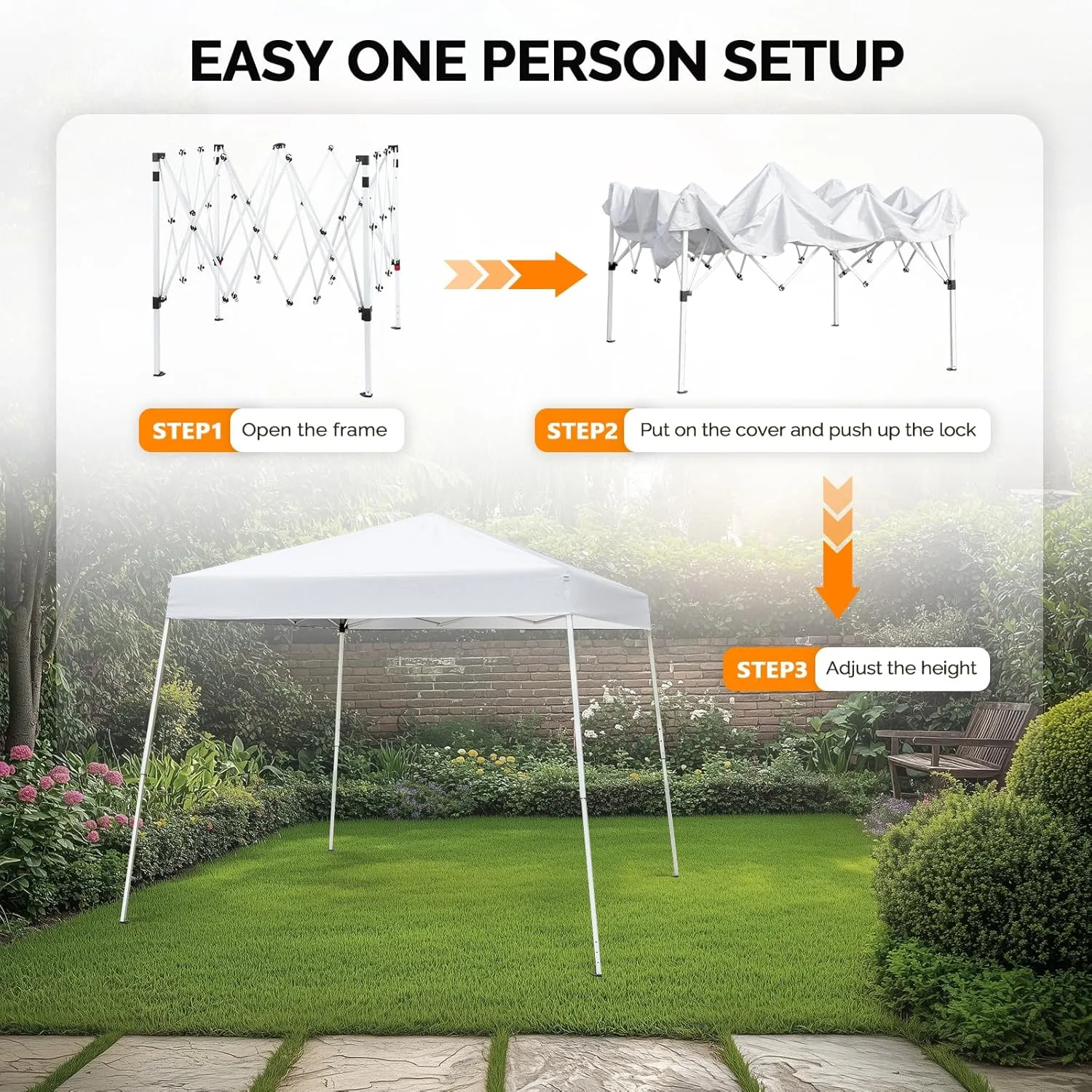 VINGLI 6x6 ft Pop Up Canopy Tent, Easy Up Canopy Event Tent Foldable Portable Canopies for Camping, Patio, Outdoor Gazebo Slant Legs, Outdoor Instant Shelter Canopies with Carry Bag (White)
