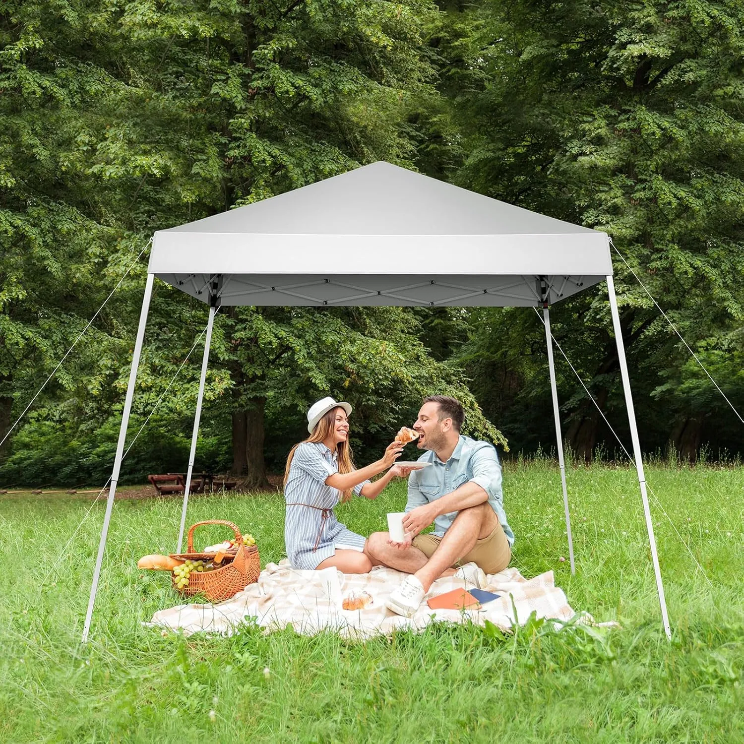 VINGLI 6x6 ft Pop Up Canopy Tent, Easy Up Canopy Event Tent Foldable Portable Canopies for Camping, Patio, Outdoor Gazebo Slant Legs, Outdoor Instant Shelter Canopies with Carry Bag (White)