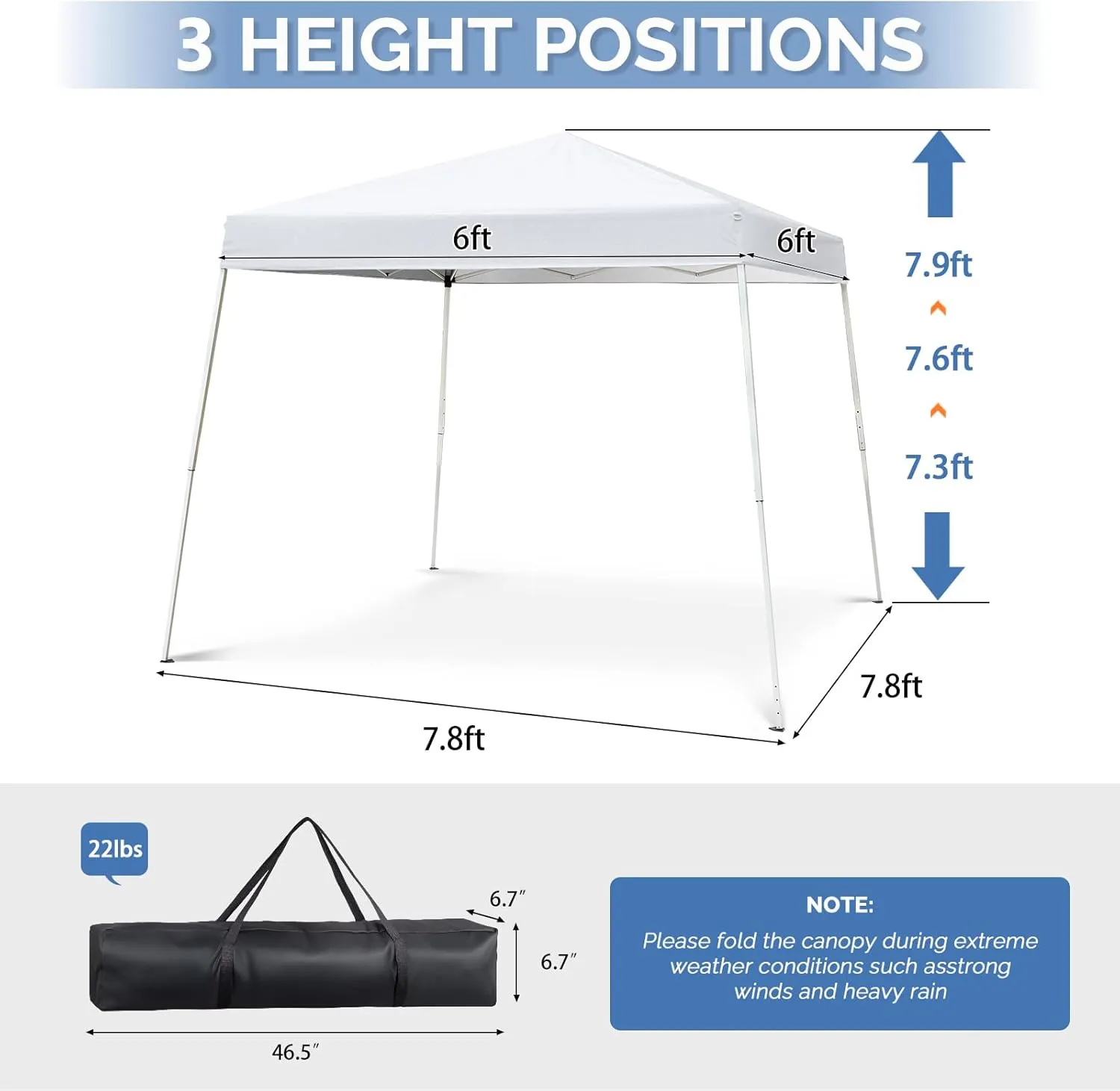 VINGLI 6x6 ft Pop Up Canopy Tent, Easy Up Canopy Event Tent Foldable Portable Canopies for Camping, Patio, Outdoor Gazebo Slant Legs, Outdoor Instant Shelter Canopies with Carry Bag (White)