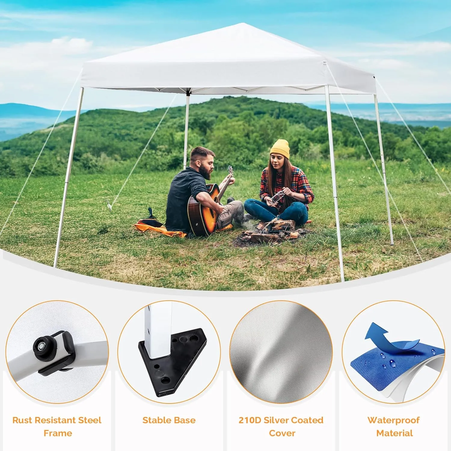 VINGLI 6x6 ft Pop Up Canopy Tent, Easy Up Canopy Event Tent Foldable Portable Canopies for Camping, Patio, Outdoor Gazebo Slant Legs, Outdoor Instant Shelter Canopies with Carry Bag (White)
