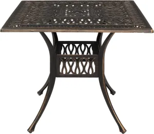 VINGLI Patio Dining Table With Umbrella Hole, Cast Aluminum Outdoor Bistro Furniture for Garden (35.4"Lx35.4"Wx29.5"H)